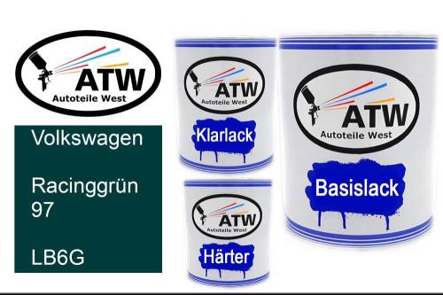 Volkswagen, Racinggrün 97, LB6G: 1L Lackdose + 1L Klarlack + 500ml Härter - Set, von ATW Autoteile West.